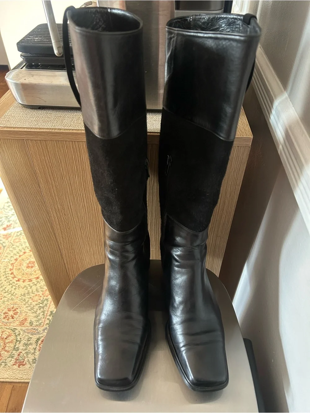Stuart Weitzman Black Over-the-Knee Leather Suede Boots